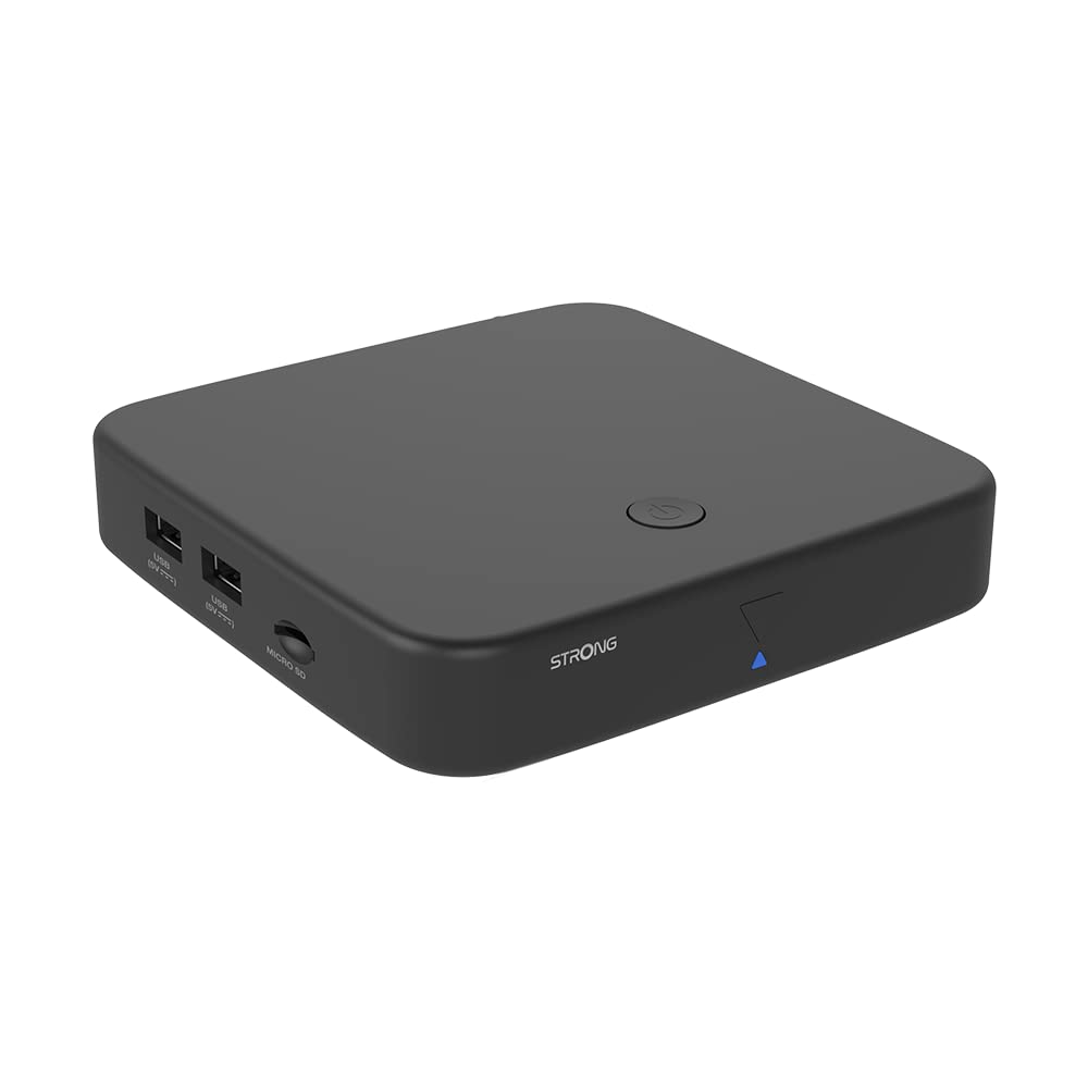 STRONG SRT420 Streaming Box Android TV 4K avec Port Ethernet, DVB-T2, 2GB RAM + 16GB Stockage, Chromecast Intégré, WiFi, Assistant Google Vocal, HDR10+, Dolby Audio & Dolby Vision