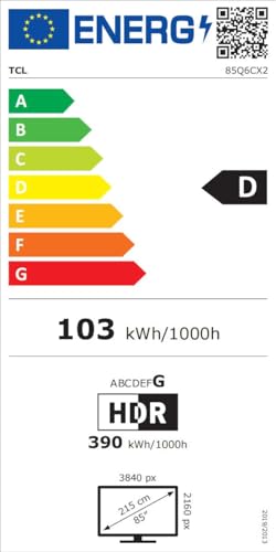 TCL 85Q6C QD-Mini LED TV, 4K HDR Premium 1000nits, Smart TV alimenté par Google (Dolby Vision IQ et Atmos, Panneau HVA Mat, système Audio Onkyo 2.1, Motion Clarity Pro 144Hz, Game Master)