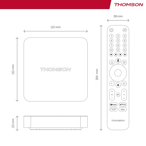 THOMSON Streaming Box 240, Google TV, 4K UHD, Commande vocale, Google Cast, Dolby Atmos, Dolby Digital Plus, Bluetooth 5.0, HDMI 2.1, HDR10, Wi-FI, 2 GB RAM, 8 GB Stockage