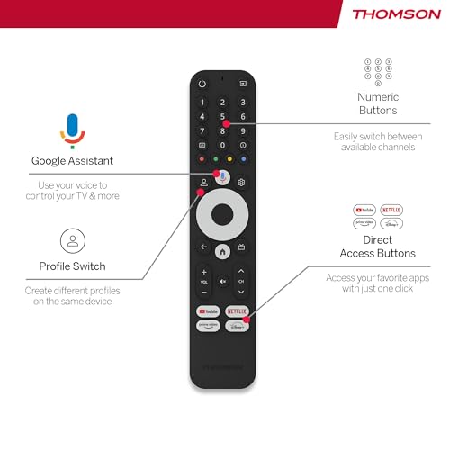 THOMSON Streaming Box 240, Google TV, 4K UHD, Commande vocale, Google Cast, Dolby Atmos, Dolby Digital Plus, Bluetooth 5.0, HDMI 2.1, HDR10, Wi-FI, 2 GB RAM, 8 GB Stockage