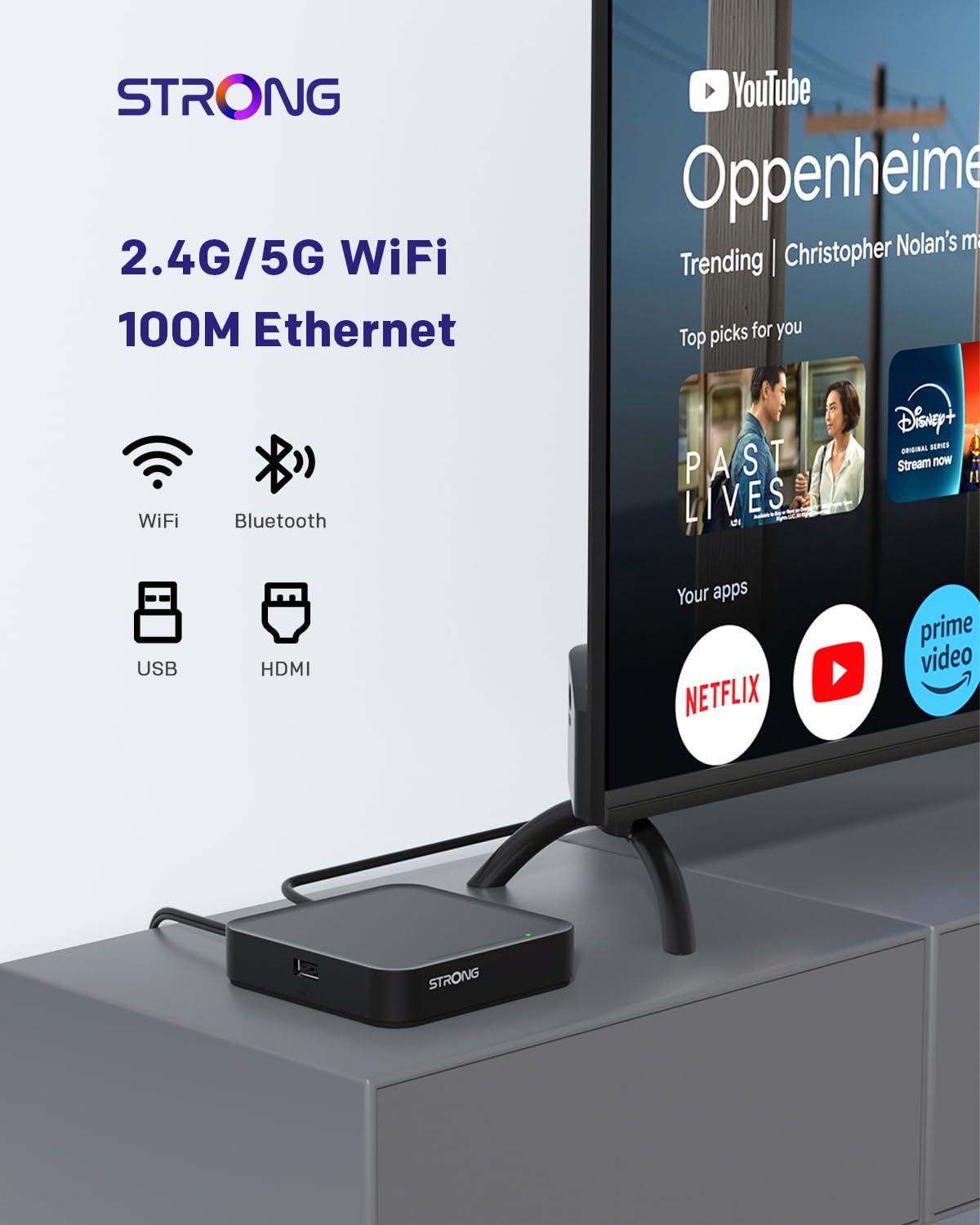 STRONG Leap-S3 Streaming Box Google TV 4K UHD avec Port Ethernet, 2GB RAM + 16GB Stockage, Chromecast Intégré, WiFi, Assistant Google Vocal, HDR10+, Dolby Atmos & Dolby Vision