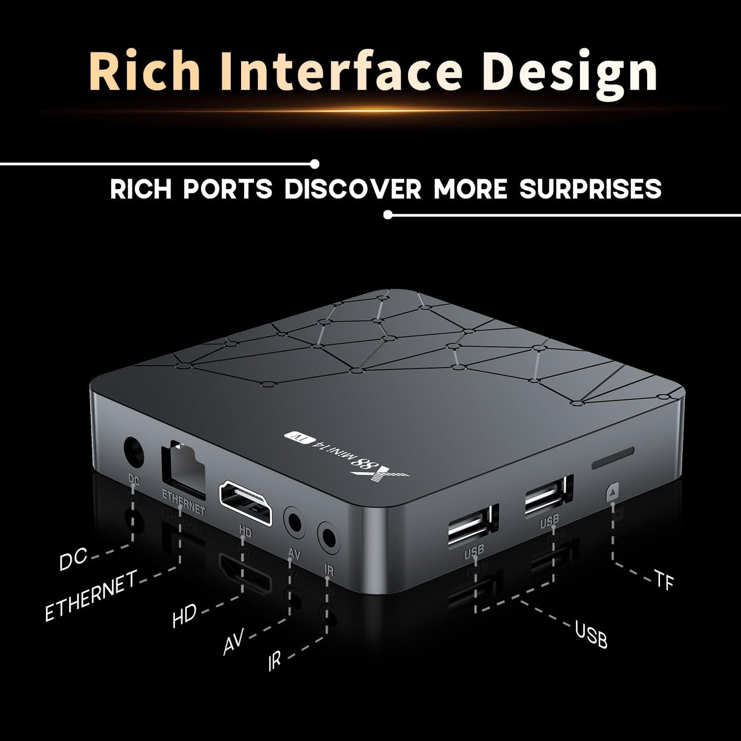 TV Box Android 14.0, Android Box 2GB RAM 16GB ROM RK3518 Quad Core,100M Ethernet 2.4G / 5G Dual WiFi 6/Bluetooth 5, Voice Control 4K HDR10 Boîtier TV Android