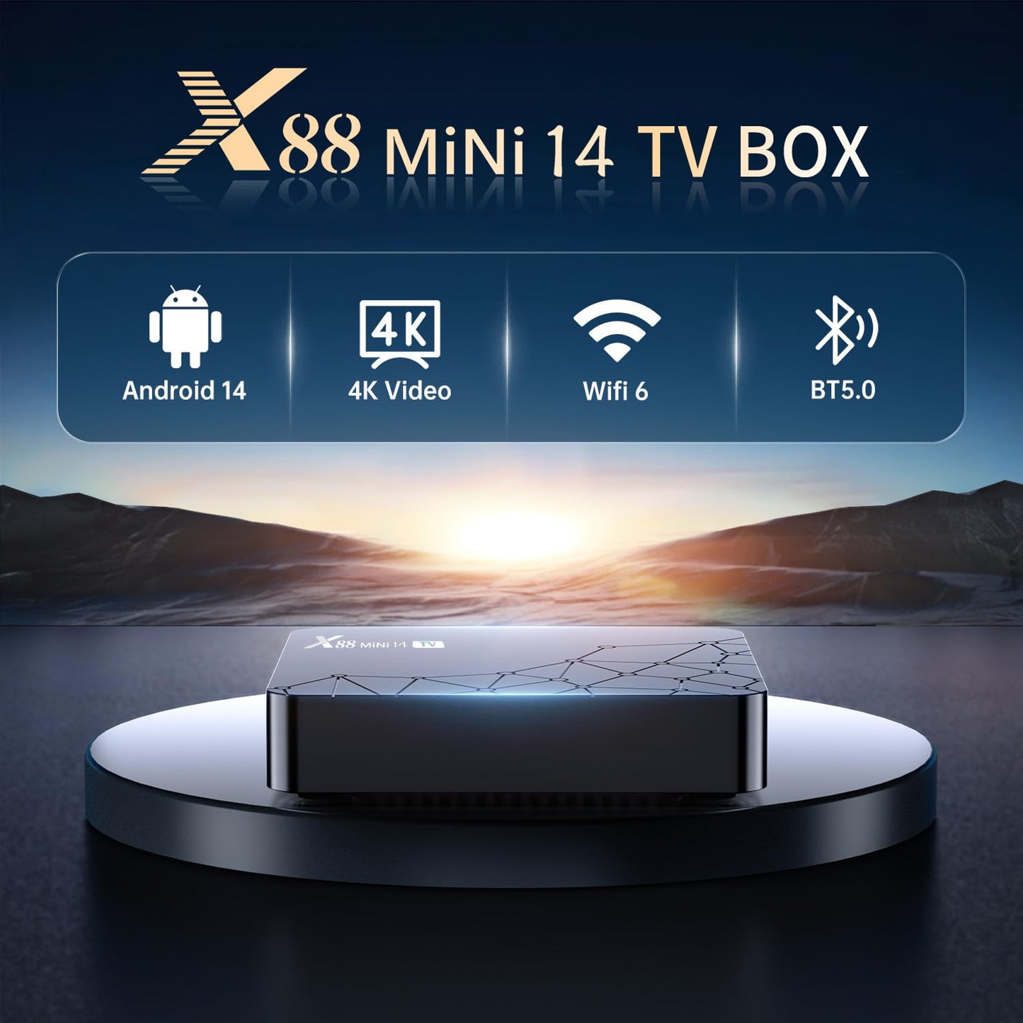 TV Box Android 14.0, Android Box 2GB RAM 16GB ROM RK3518 Quad Core,100M Ethernet 2.4G / 5G Dual WiFi 6/Bluetooth 5, Voice Control 4K HDR10 Boîtier TV Android