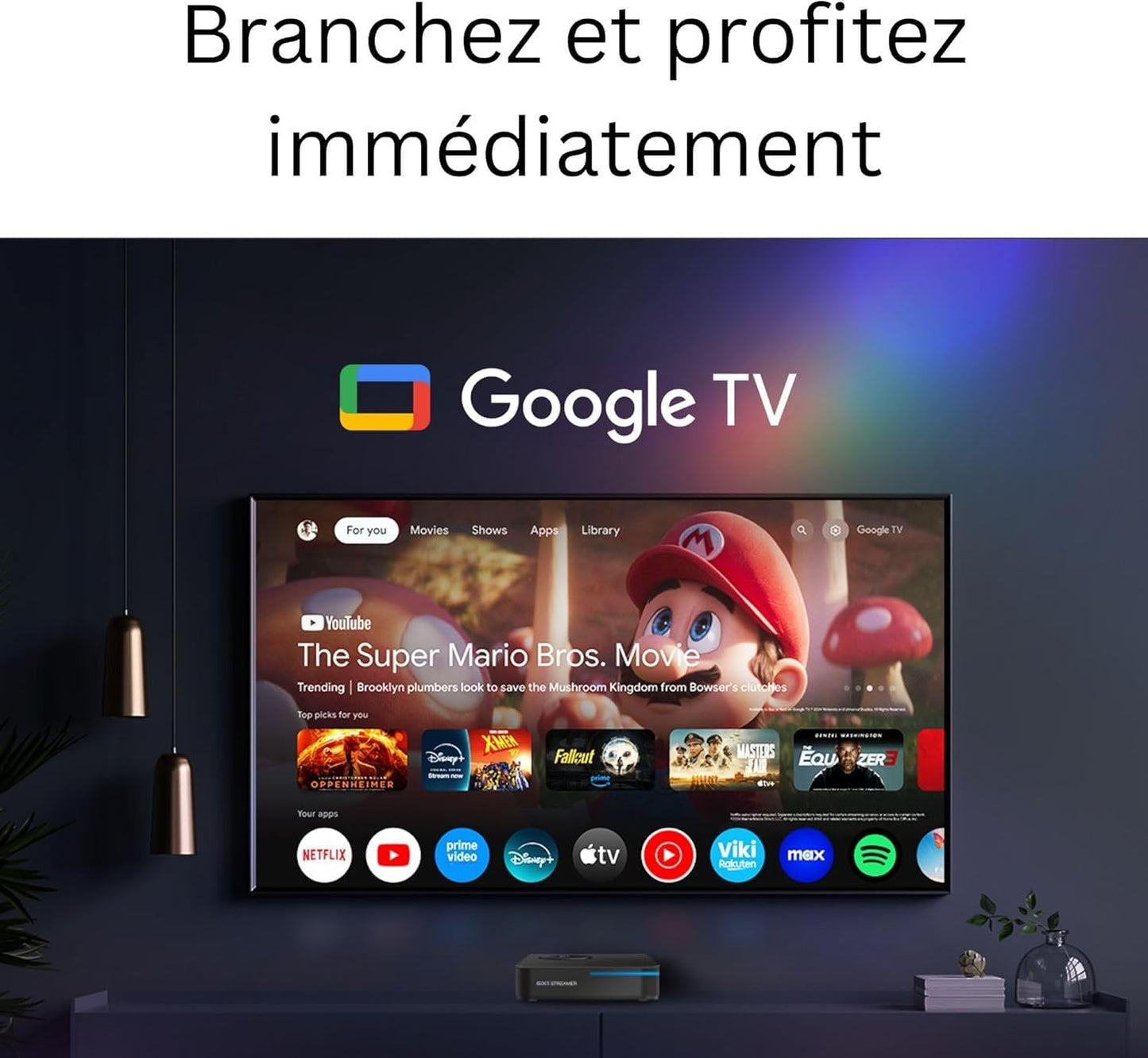 Streaming Box GX1 4K HDR10+ Google TV Player | Boîtier TV | Lecteur Multimédia | AI-Features | 4GB RAM | Wi-FI 6 LAN USB | Netflix, Youtube, Disney+ Support