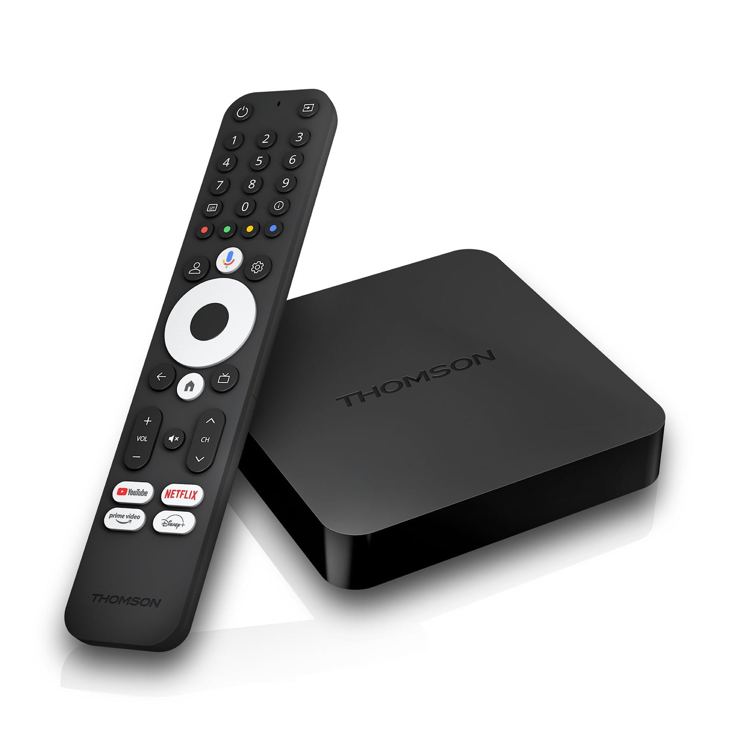 THOMSON Streaming Box 240, Google TV, 4K UHD, Commande vocale, Google Cast, Dolby Atmos, Dolby Digital Plus, Bluetooth 5.0, HDMI 2.1, HDR10, Wi-FI, 2 GB RAM, 8 GB Stockage
