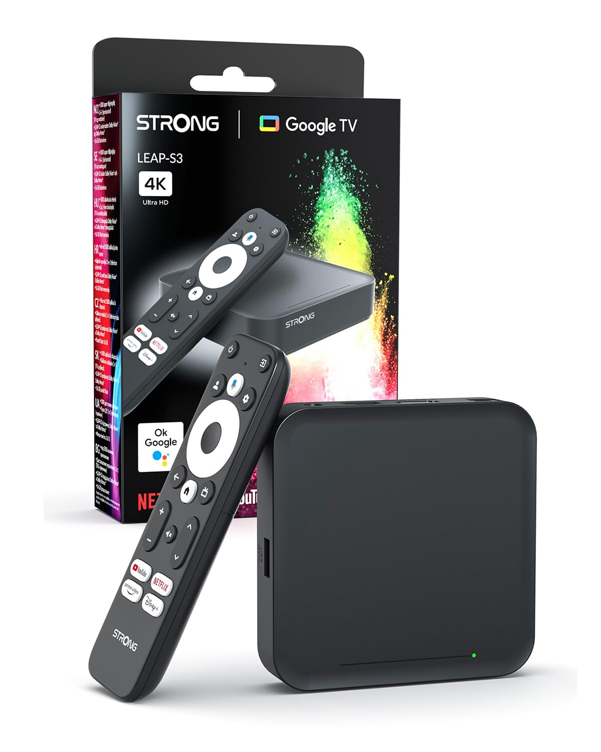STRONG Leap-S3 Streaming Box Google TV 4K UHD avec Port Ethernet, 2GB RAM + 16GB Stockage, Chromecast Intégré, WiFi, Assistant Google Vocal, HDR10+, Dolby Atmos & Dolby Vision