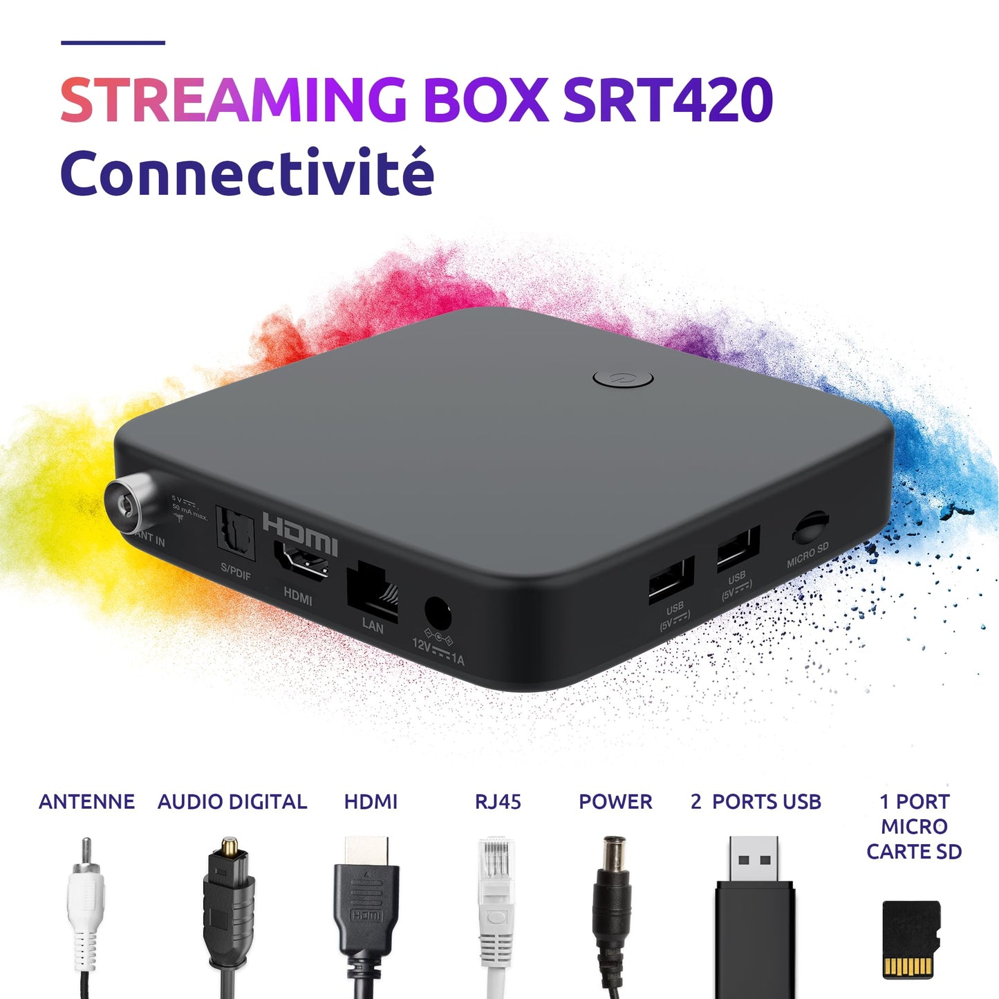 STRONG SRT420 Streaming Box Android TV 4K avec Port Ethernet, DVB-T2, 2GB RAM + 16GB Stockage, Chromecast Intégré, WiFi, Assistant Google Vocal, HDR10+, Dolby Audio & Dolby Vision