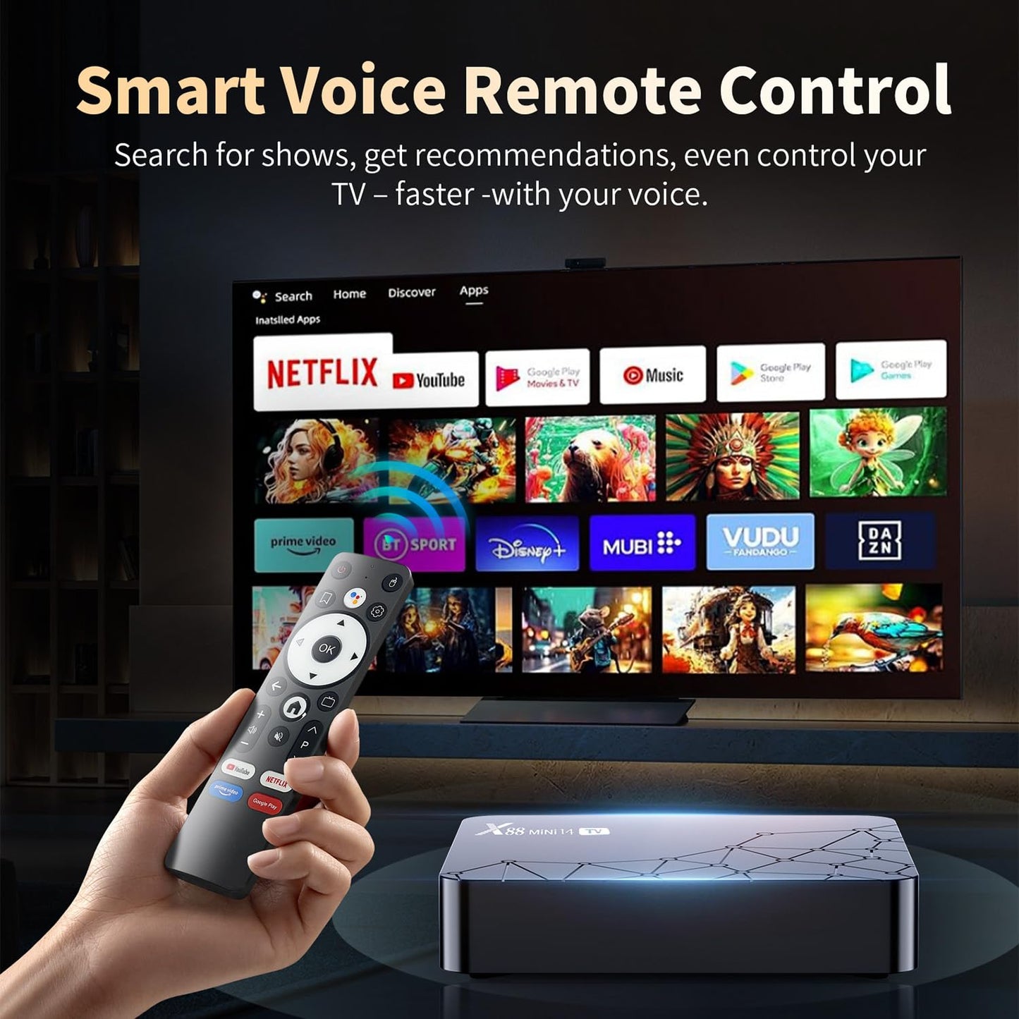 TV Box Android 14.0, Android Box 2GB RAM 16GB ROM RK3518 Quad Core,100M Ethernet 2.4G / 5G Dual WiFi 6/Bluetooth 5, Voice Control 4K HDR10 Boîtier TV Android
