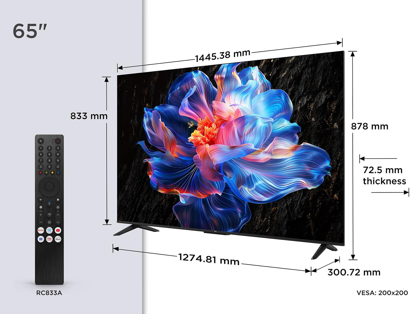 TCL 65V6C 65 Pouces Direct LED Smart TV 4K HDR Powered by Google (Dolby Audio, Motion Clarity, Compatible avec Google Assistant & Alexa, 2025 New Model)