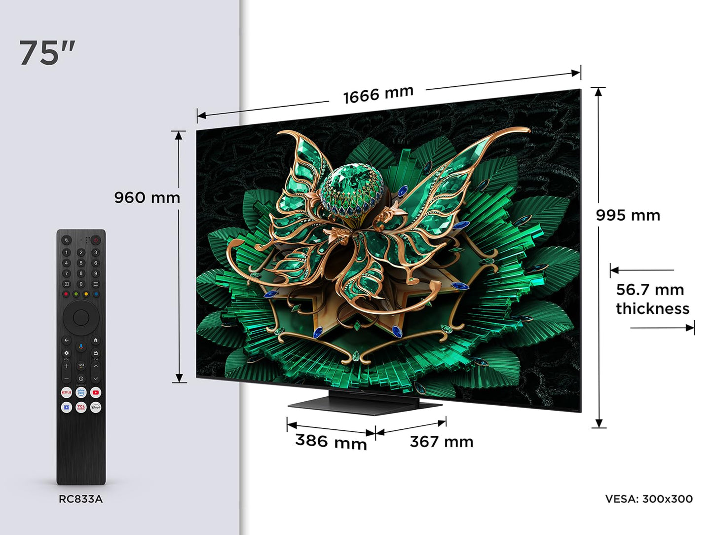 TCL TV 75C765 75'' 4K QD Mini LED 144hz Dolby Vision Dolby Atmos Google TV