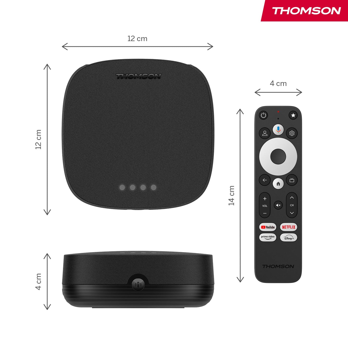 THOMSON Streaming Box Plus 270, Google TV, 4K UHD, Commande vocale, Google Cast, Netflix, Disney+, Wi-FI, Bloc d’Alimentation à Prises Multiples, 3 GB RAM, 32 GB Stockage