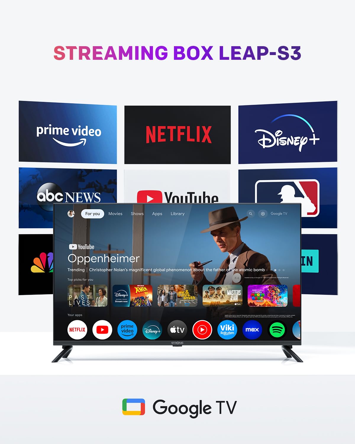 STRONG Leap-S3 Streaming Box Google TV 4K UHD avec Port Ethernet, 2GB RAM + 16GB Stockage, Chromecast Intégré, WiFi, Assistant Google Vocal, HDR10+, Dolby Atmos & Dolby Vision