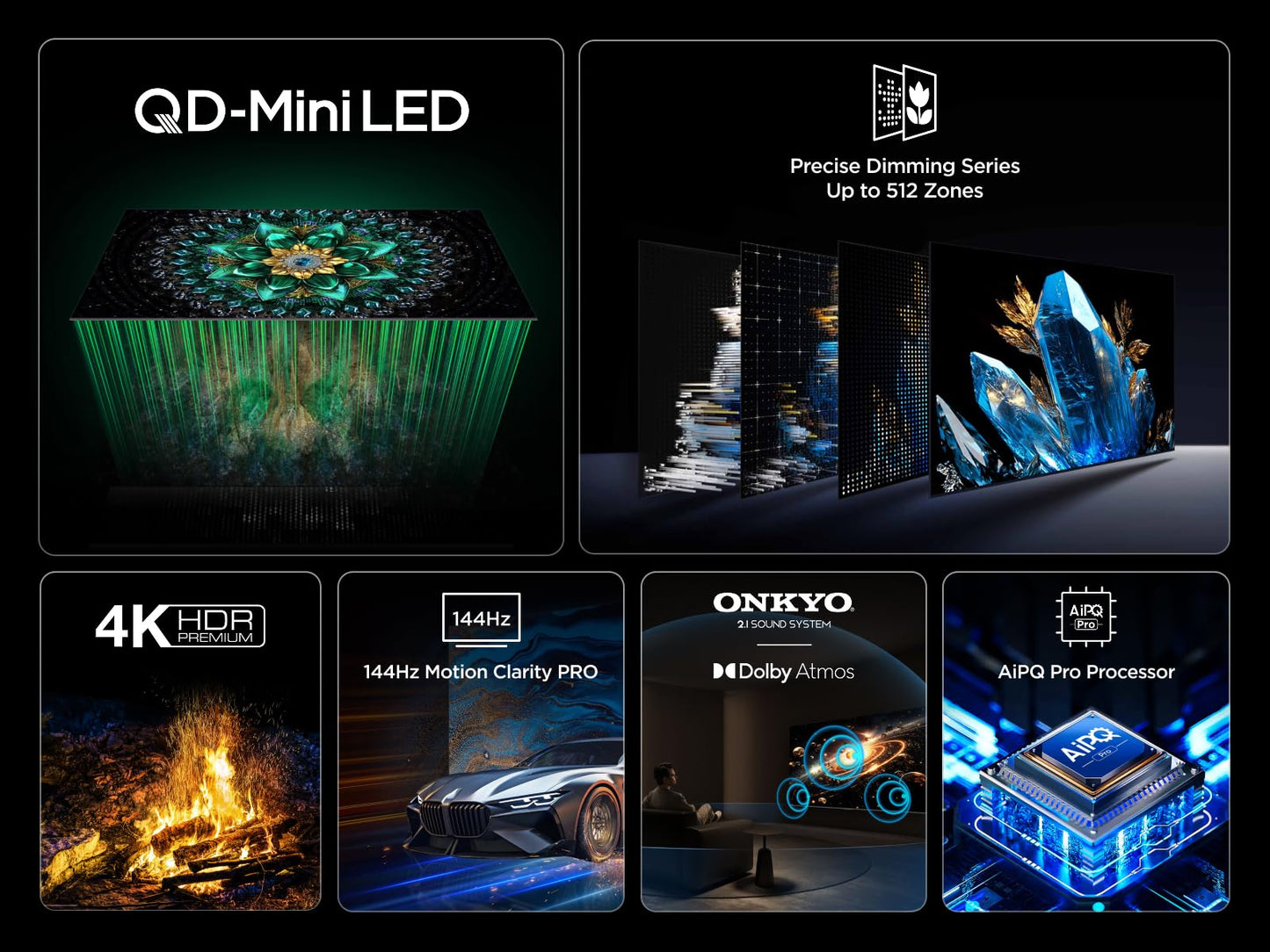 TCL 85Q6C QD-Mini LED TV, 4K HDR Premium 1000nits, Smart TV alimenté par Google (Dolby Vision IQ et Atmos, Panneau HVA Mat, système Audio Onkyo 2.1, Motion Clarity Pro 144Hz, Game Master)