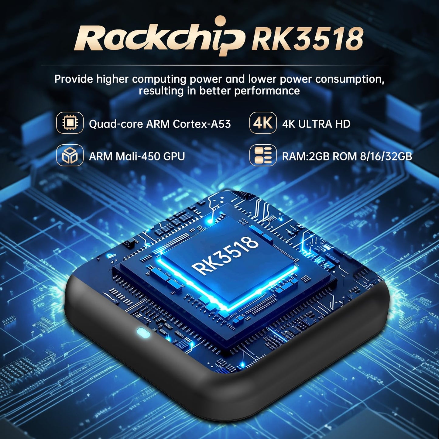 Android 14.0 TV Box,R69 Android Box 2GB RAM 32GB ROM RK3518 Quad-Core Arm Cortex-A53 Mali-450,Android TV Box Support 2.4/5.0GHz BT 5.0 mit 4K UHD und 100M Ethernet USB 3.0/2.0