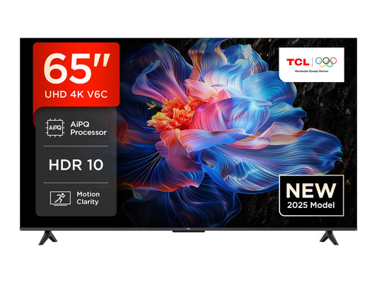 TCL 65V6C 65 Pouces Direct LED Smart TV 4K HDR Powered by Google (Dolby Audio, Motion Clarity, Compatible avec Google Assistant & Alexa, 2025 New Model)