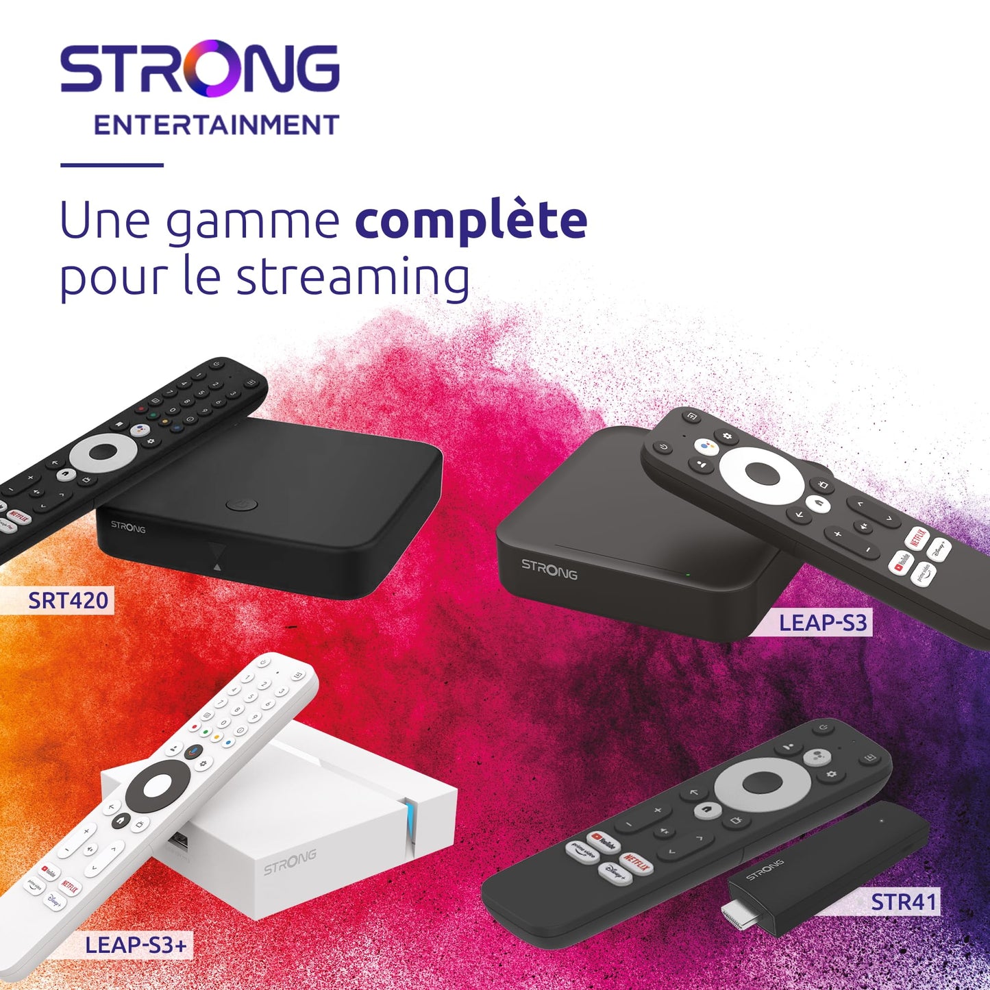 STRONG SRT420 Streaming Box Android TV 4K avec Port Ethernet, DVB-T2, 2GB RAM + 16GB Stockage, Chromecast Intégré, WiFi, Assistant Google Vocal, HDR10+, Dolby Audio & Dolby Vision