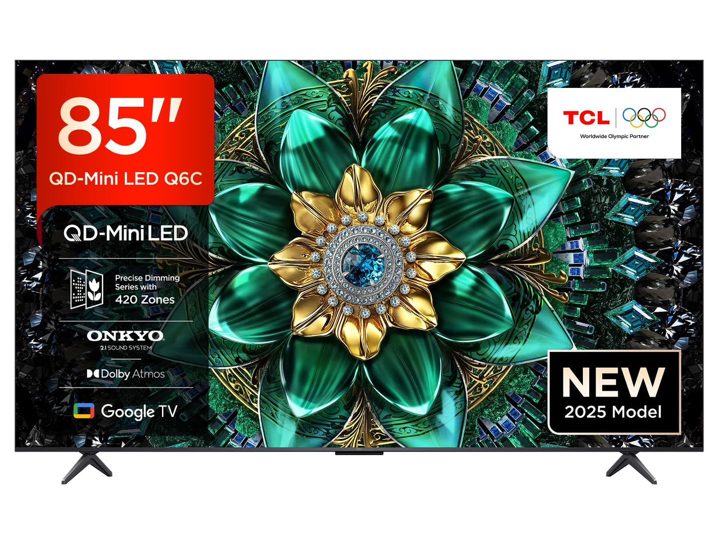 TCL 85Q6C QD-Mini LED TV, 4K HDR Premium 1000nits, Smart TV alimenté par Google (Dolby Vision IQ et Atmos, Panneau HVA Mat, système Audio Onkyo 2.1, Motion Clarity Pro 144Hz, Game Master)